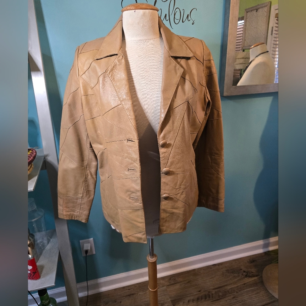 Vintage Tan Patchwork Leather Jacket - image 7